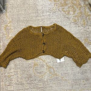 Free People Mustard Knit Button-Up Shrug